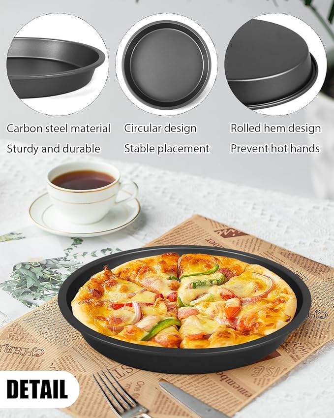 Round Cake Pans, 4 Pack 9" Nonstick Baking Cake Pans Circle Cake Pan For Birthday Wedding Christmas, Steaming Serving (Black)