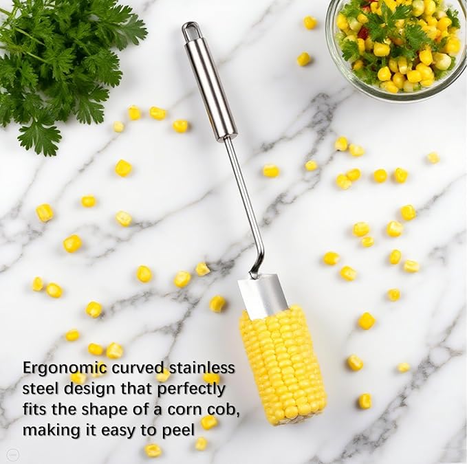 2025 NEW Long Handle Stainless Steel Corn Stripping Tool StripChef Corn Peeler for Corn on the Cob – Easy to Clean a must-have small tool in the kitchen (2 Pack)