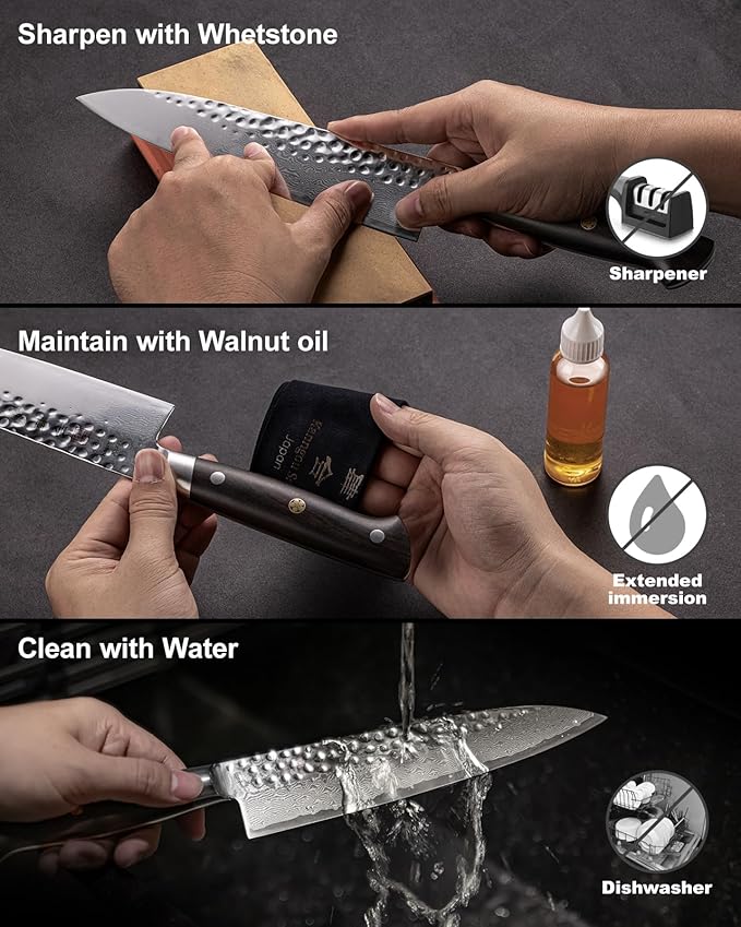 Japanese Chef Knife Kitchen Knife with 67 Layers Damascus Steel AUS-10 Core, Professional Damascus Knife with Full-Tang Ebony Wood Handle and Premium Gift Box(8.27 Inch Kiritsuke Knife)
