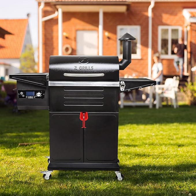 Z GRILLS Wood Pellet Grill & Smoker 8-in-1 Pellet Grill with Automatic Temperature Control，Meat Probes，572 Sq. in Area for Backyard Camping Outdoor Party,Bright Black