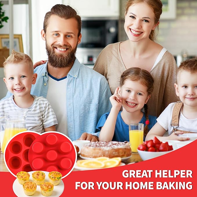 2 Pack Silicone Egg Bite Molds for Air Fryer, 7-Cup Round Muffin Pans Cupcake Baking Molds for Oven, Air Fryer and Pot