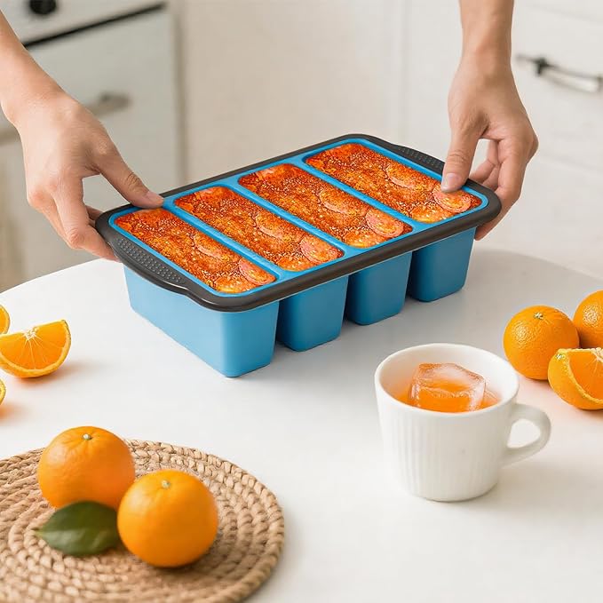 Silicone Freezer Tray With Lid, 8 Large 1 Cup Soup Freezer Molds, Soup Freezer Container for Meal Prepping, Large Ice Cube Tray， Perfect for Storing Leftovers, Sauces, Lasagna, 2-Pack