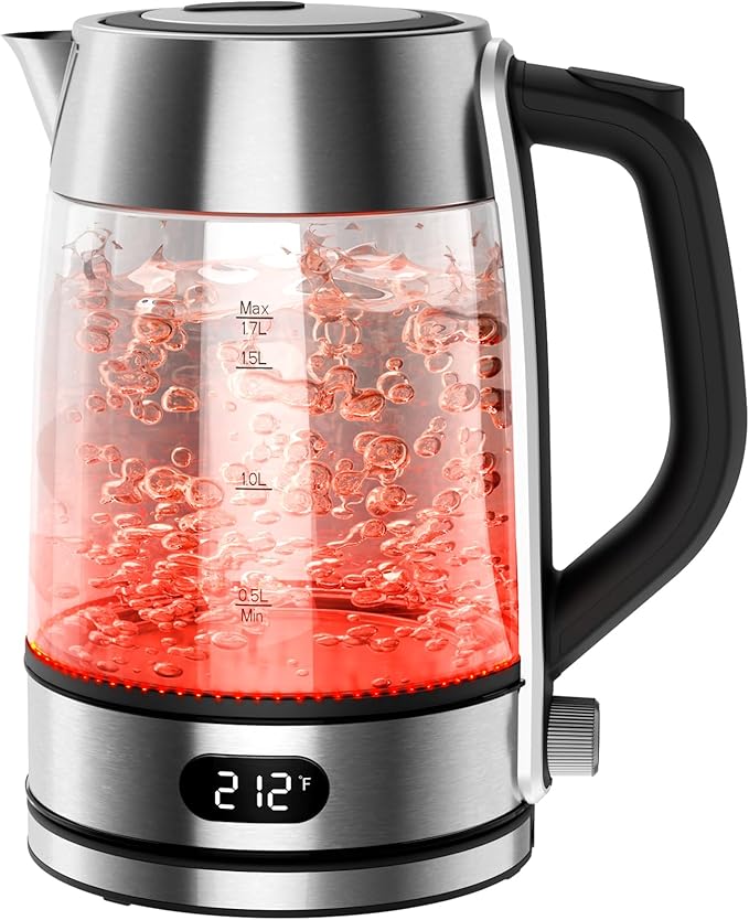 Kndko Electric Kettle,Temperature Adjustmenet, Stainless Steel Filter and Cover,1.7L Tea Kettle & Hot Water Boiler For Coffee & Tea, Automatic Shut Off,1500W, Black and Silver