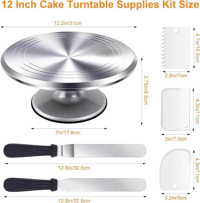 Uten 12 Inch Cake Turntable Cake Decorating Supplies Kit, 33 pcs Rotating Aluminium Cake Stand Set, Baking Tools with 20 Icing Tips, Bags, 3 Icing Smoother, Straight & Offset Spatula, Silicone Spatula