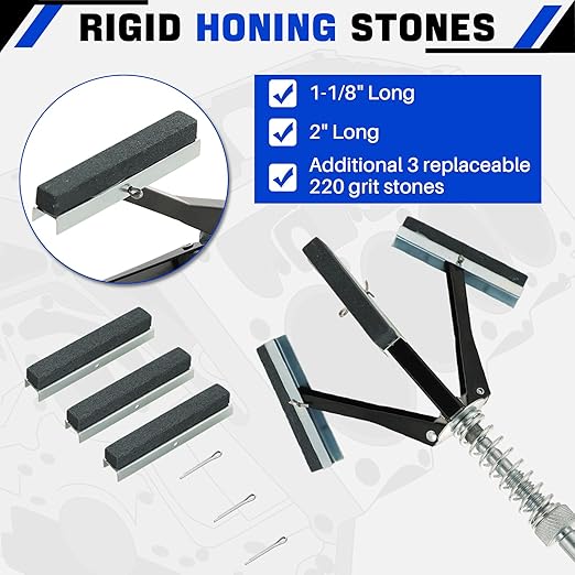 DASBET Engine Brake Cylinder Hone 2Pcs | Engine Cylinder Hone Tool for Grinding Holes Adjustable Deglazer 1" to 2-1/2" and 1-1/4" to 3-1/2" Diameter with Extra 6-Piece Stones 220 Grit (1-1/8" and 2")