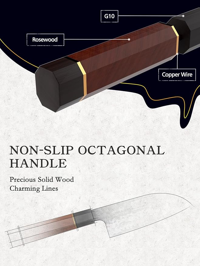 HOSHANHO Santoku Knife 5 Inch, Professional Japanese High Carbon Steel Chef's Knife, Ultra Sharp Kitchen Knife with Octagonal Rosewood Handle