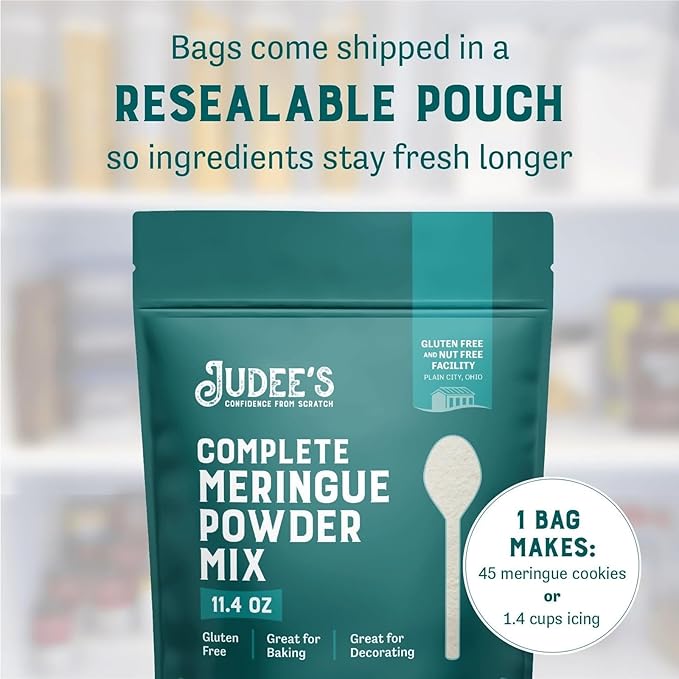 Judee's Gluten Free Complete Meringue Powder Mix - Royal Icing Mix & Cookie Decorating Supplies - Meringue Powder for Cookies & Pies - 11.4 Oz