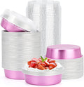Beasea Disposable Mini Pans with Lids, 100 Pack 4” 8oz Pink Aluminum Baking Pie Foil Tins Small Round Tart Cups Containers for Individual Cupcake Muffin Cheesecake Dessert Ramekins Quiche Oven Dishes