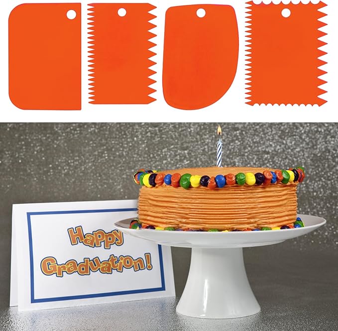 Cake Scraper, Cake Smoother Scraper Set, Dough Scraper Icing Scraper Polisher Tool, Cake Decorating Comb, Icing Smoother Plastic Sawtooth Cake Icing Kitchen Baking Cake Edge (Orange)