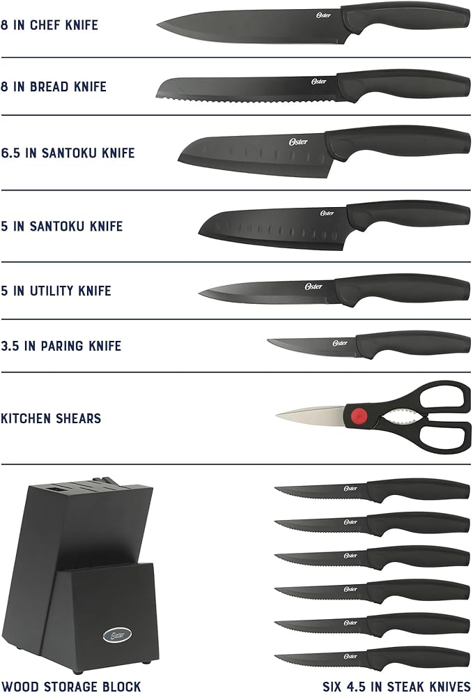 Oster Slicecraft 14 Piece High Carbon Stainless Steel Knife Block Cutlery Set - Black- Cuchillos Para Cocina