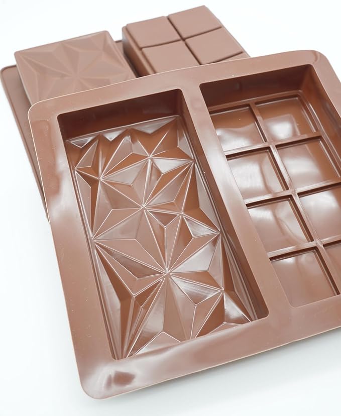 Silicone Chocolate Bar Mold, 1 Inch Deep, Large Candy Mould for Stuffed Bars and Fillings, 2 Pcs (brown02)