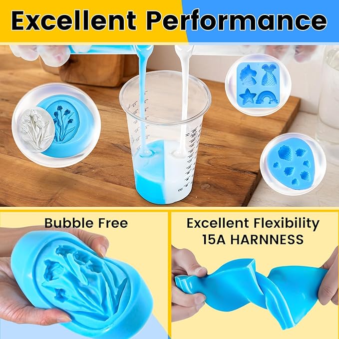 NASUBI Silicone Mold Making Kit 70.4oz,15A Non-Toxic Safe Liquid Silicone Rubber for Mold Making,4.4LB Mixing 1:1 by Weight Fast Curing Silicone Rubber for DIY Handmade Soaps, Candles, Resin Molds