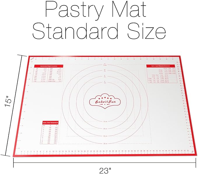 Silicone Pastry Mat Small 15 x 10 in Nonstick Dough Rolling Mat with Measurements Inch and cm Circles Conversion Charts BPA Free Heat Resistant to 450 F Dishwasher Safe