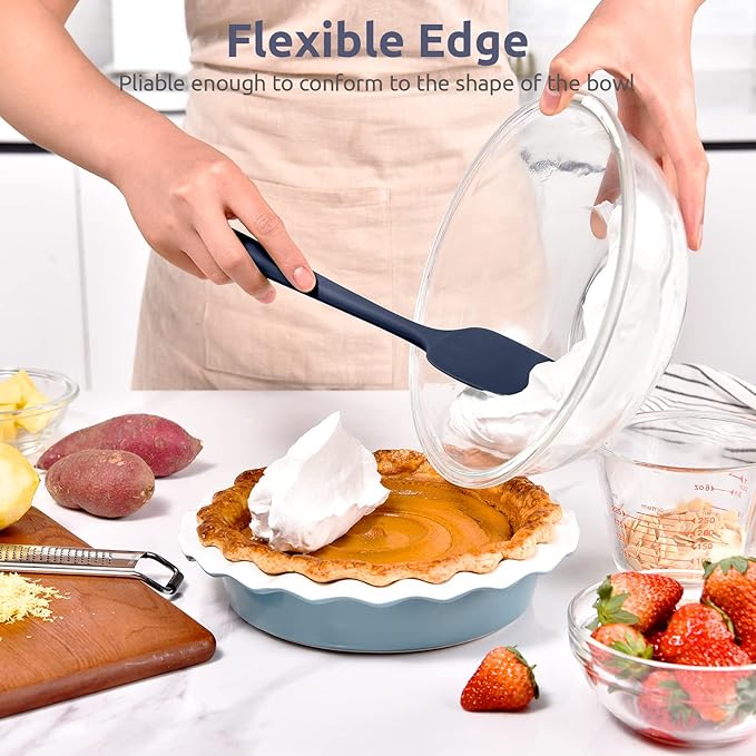 U-Taste Silicone Cooking Spoon Spatula: 480ºF Heat Resistant Food Grade 11.38" Flexible Rubber Kitchen Spoonula, Seamless Pastry Bowl Scraper for Mixing Scraping in Nonstick Cookware (Midnight Blue)
