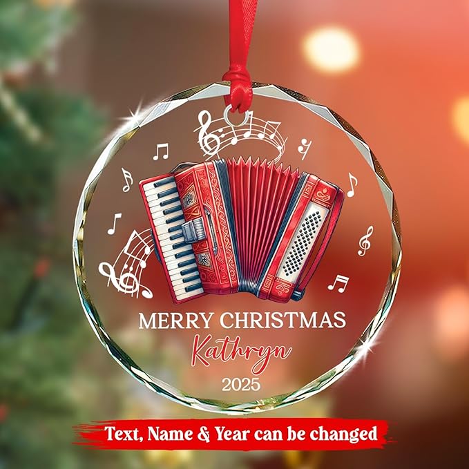 Accordion Lover Christmas Ornament Gifts, Personalized Text & Name Musical Instrument Glass Ornament Xmas 2025, Accordion Glass Ornaments Gift For Accordionist, Customized Instrument Player Ornaments