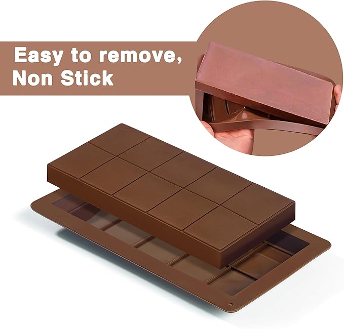 2 Packs Chocolate Silicone Molds, Non-Stick Baking Molds for Candy, Ice Cubes, 10 Cavity Dubai Pistachio Deep Bar Moulds for Valentine's, Easter, Christmas