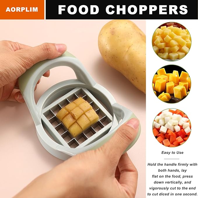 Crinkle Cutter and Potato Cutter 2 PCS, Wave Slicer Dicer Fry Cutter with Stainless Steel Blade Food-safe for Veggies, Handheld Vegetable Chopper, Salad Garnishing Tool, DishwasherSafe
