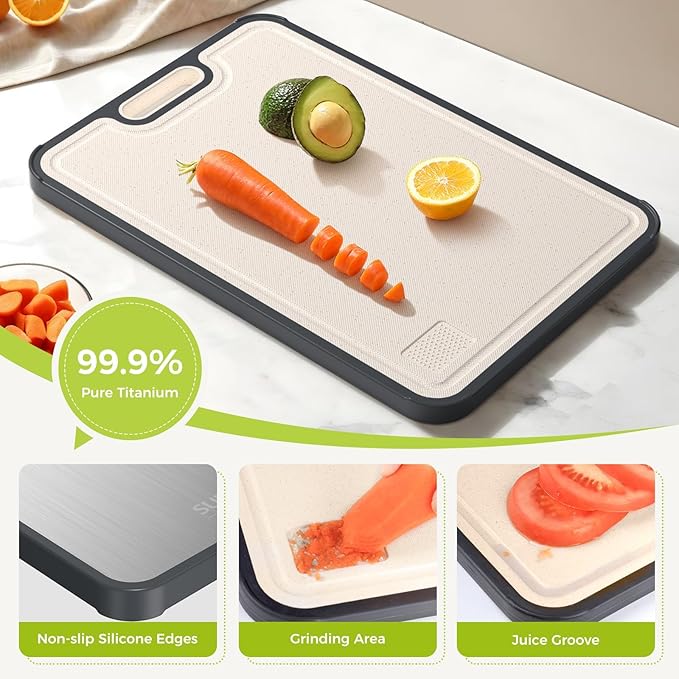 Titanium Cutting Board for Kitchen, Cutting Board Double Sided Food Grade, Pure Titanium/PP, Easy to Clean[15.5”*10.5”+12”*8.5”]