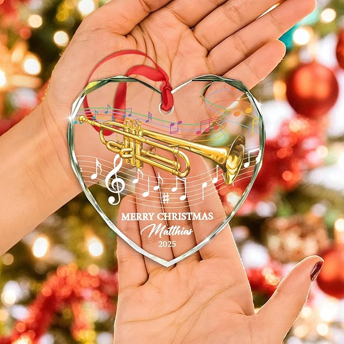 Awesome Trumpet Glass Ornament Gift for Xmas 2025, Customized Text Year Name Trumpet Lover Christmas Ornaments Gift for Women Men Friends Besties Coworker, Personalized Trumpets Player Glass Ornament
