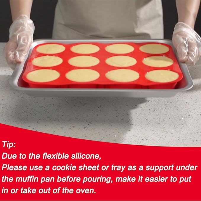 Redfly 2 Pack Silicone Muffin Pan & Cupcake Pans for Baking - 12 Cup Regular Size BPA Free Egg Bites Molds