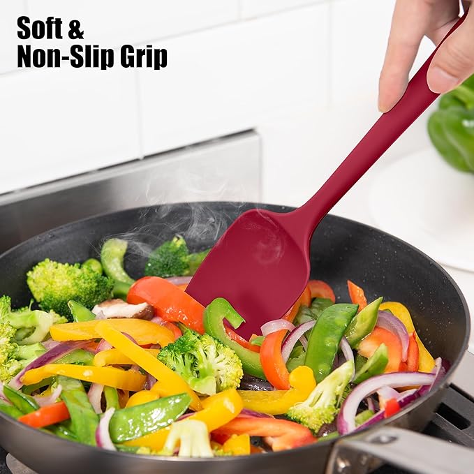 Heat Resistant Silicone Spoon Spatulas, Doosu 600°F High Temp Flexible Cooking Spoons Kitchen Spoonula Scratch-Proof for Mixing Stirring Scraping Serving Non-Stick Cookware (Set of 3, Multi-3)