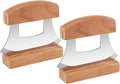 Hanaive 2 Pack 4 x 5 inch Mezzaluna Ulu Knife Salad Veggies Rocker Chopper Slicer Cutter Mezzaluna Knife with Wooden Display Stand for Kitchen Cutting Chopping Knives Chef Cleaver