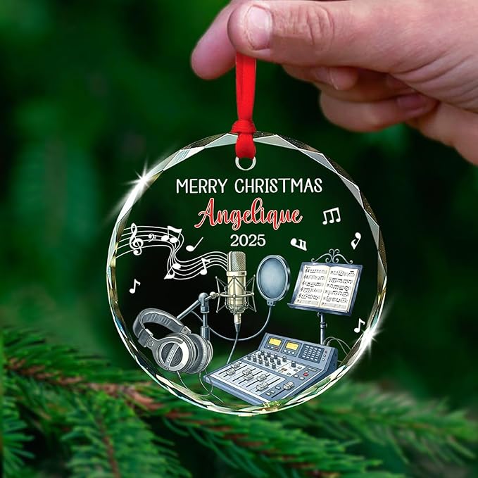 Recording Vocals Instrument Xmas Glass Ornament, Personalized Musical Instrument Christmas Ornament Gifts for Singer Vocalist, Custom Text & Name Singer Recording Vocals Glass Ornament Christmas 2025