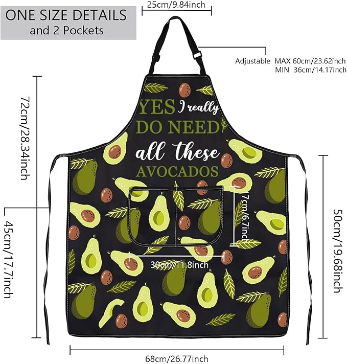 MBMSO Funny Avocado Apron Avocado Cooking Kitchen Aprons with Pockets Waterproof Apron for Chef Grilling BBQ Baking