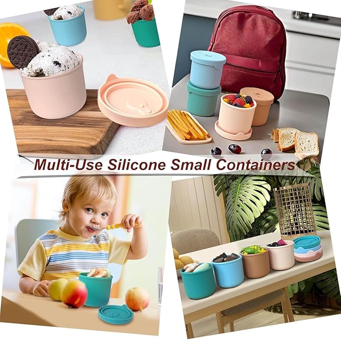 4 Pack 8.5 oz Silicone Food Storage Containers with Lids, 1-Cup Reusable Snack Fruits Containers Cups, Leak Proof Soup Freezer Molds Small Lunch Box BPA Free for Kids Baby Daycare School Travel