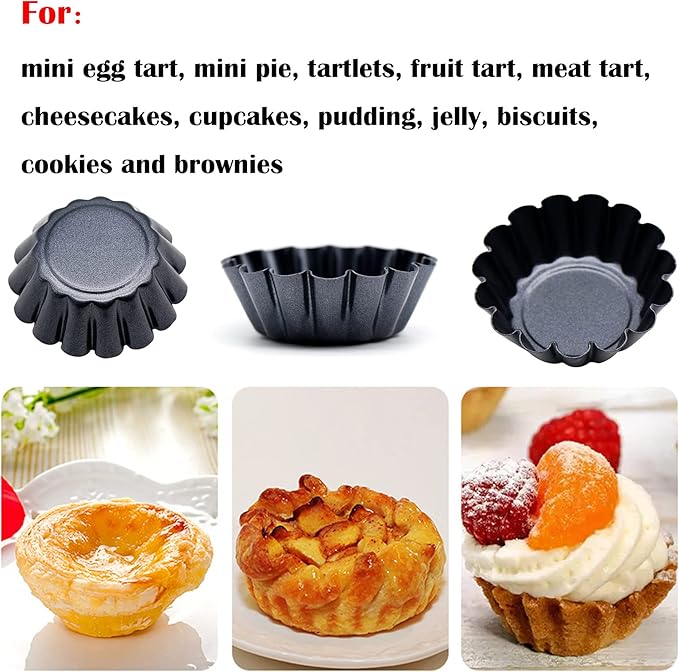 12 Packs Egg Tart Mold, Size 2.6 x 0.9inch, Non-Stick Pan Carbon Steel Cake Molds, Mini Pie Mould, for Pies, Chinese Egg Tart, Cakes