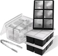 Samuelworld Large Ice Cube Tray with Lid and Bin: 2 Inch Silicone Old Fashioned Ice Cube Mold with Lid and Bin, Big Square Ice Cube Maker for Whiskey-3 Pack (With Ice Tong)