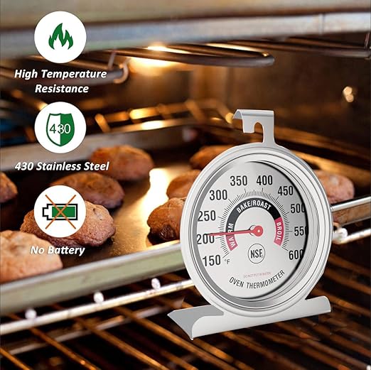 Efeng Large 3.5" Oven Thermometers for Gas/Electric Oven with Large Hanger&Base,Safety Leave-in Oven,Easy to Read Number,No Fading Color for Long time Cooking