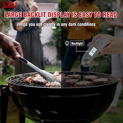 CEM Professional 3X Faster 0.5sec Instant Read Meat Thermometer Digital, High Accuracy ±0.5°F, IP67 Waterproof, 5.9" with Ambidextrous Instant Read Thermometer Backlight Fry Oil Candy Thermometer
