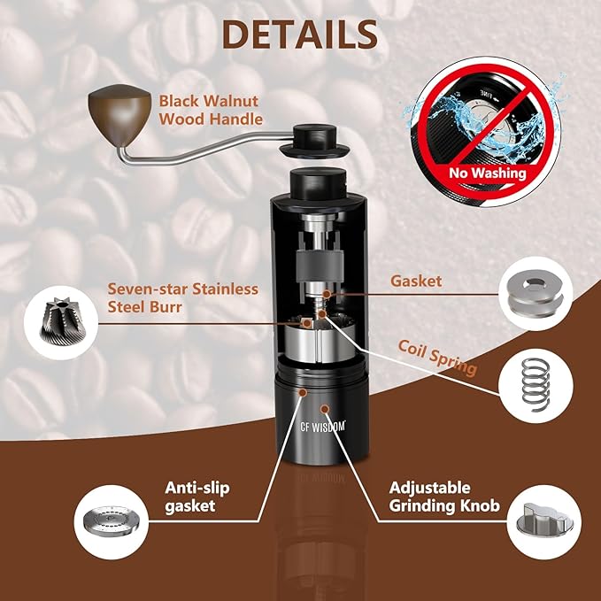 Manual Coffee Grinder with Adjustable Grind Setting -420 Steel Burr Hand Grinder for Espresso, French Press, Pour Over -Portable Coffee Bean Grinder for Travel, Office, Gift