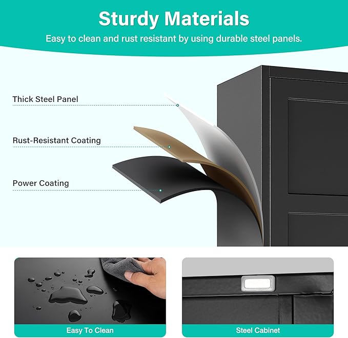 SISESOL Wide & Deep Metal Storage Cabinets with 2 Doors and 5 Shelves,Tall Storage Cabinet,Large Cupboard Closet,Pantry Storage Cabinet for Home,Kitchen,Dining/Living Room (Black, 72" H)
