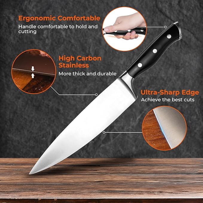 Alata 15-Piece Knife Set with Block, Razor-Sharp,Kitchen Knife Set, Forged Triple Rivet Stainless Steel Knife Block Set