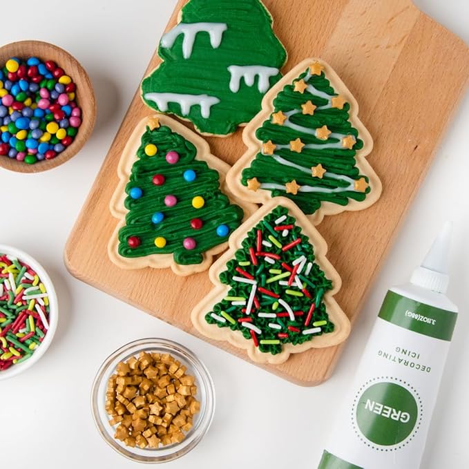Sweets Indeed Christmas Tree Cookie Decorating Kit | 8 Pre-Baked Tree Cookies with Green & White Frosting and Sprinkles | Holiday Cookie Decorating Set for Kids, Families & Parties – 13.89 oz