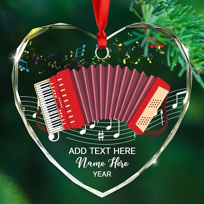 Personalized Accordion Glass Christmas Ornament, Customized Year Text Name Accordion Player Keepsake Ornaments Gift for Women Men Accordionist, Awesome Accordions Musical Instrument Glass Ornament
