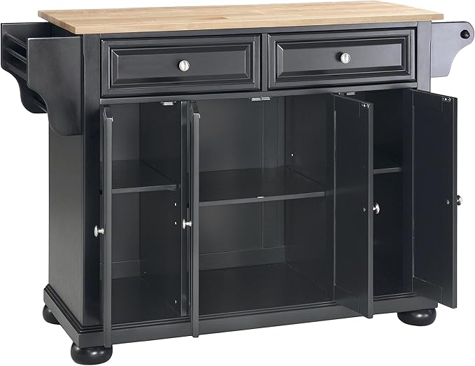 Crosley Furniture Alexandria Wood Top Rolling Kitchen Island Storage Cart, Microwave Stand, Spice Rack, Black