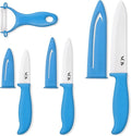 Vos Ceramic Knife Set with Peeler, Ceramic Knives Set For Kitchen, Ultra Sharp Kitchen Knife Set with Covers, 3" 4" 6" Paring, Utility & Chef Knife, Ultra Sharp, Lightweight, Dishwasher safe (Blue)
