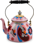 MACKENZIE-CHILDS 2-Quart Enamel Tea Kettle, Cute Tea Kettle for Stovetop, Go Go