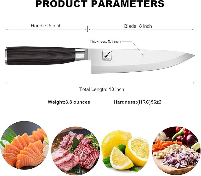 imarku Chef Knife 8-Inch Pro Japanese Kitchen Knife 7Cr17MoV High-Carbon Stainless Steel Paring Knife Ergonomic Handle Rasor Sharp Single-Bevel Edge Chrisymas and Thanksgiving Gift for Women and Men