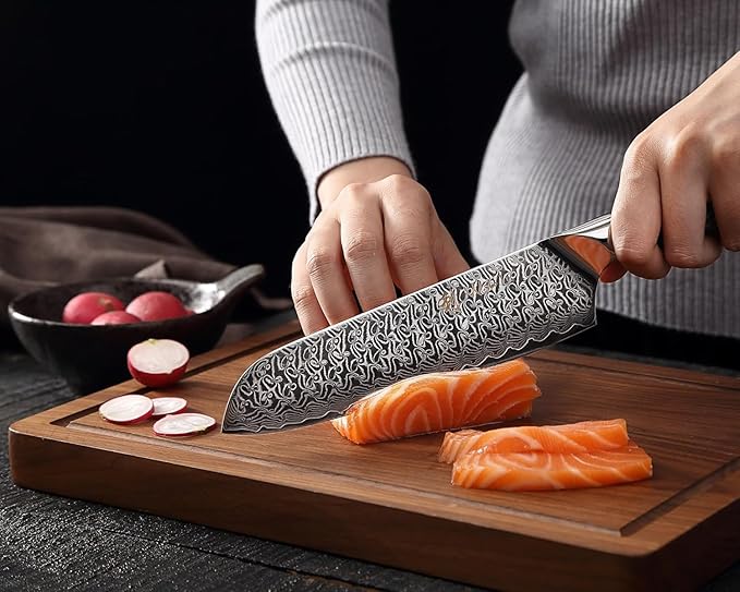 Wakoli Damascus Knife Block Set – 5-Piece Professional Chef Knife Collection with Magnetic Block | Genuine 67-Layer Damascus Steel Blades with VG10 Core | Ergonomic G10 Handles (Noir Blanc)