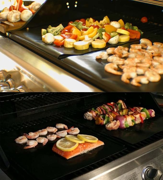 Renook Grill Mat Set of 6-100% Non-Stick Reusable Mats for Gas, Charcoal or Electric Grills - Easy to Clean - 15.75 x 13-Inch, Black