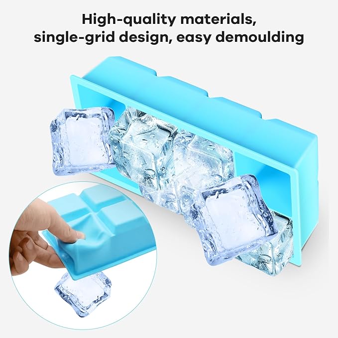2 Pack Silicone Extra Large Ice Cube Tray - Ice Cube Molds with Lid Reusable & BPA Free, 8 Grids Silicone Large Square Ice Cube Trays Easy Release Ice Cube Tray for Iced Coffee, Cocktail, Whiskey
