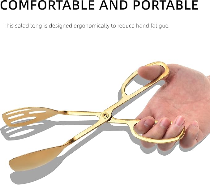 Salad Tongs for Serving 2 Pack - Premium Stainless Steel Scissor-Style, Non-Toxic, Heat-Resistant Salad Servers, Dishwasher Safe, Ideal for Buffet and Party Use (Gold)