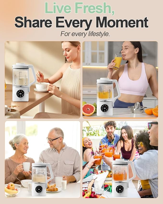 Nut Milk Maker Machine – 40oz Glass Almond, Soy & Oat Milk Maker with Juice Maker – No Soaking Required, Self-Cleaning, Delay Timer, Ultra-Smooth & High Yield (White, 40oz)