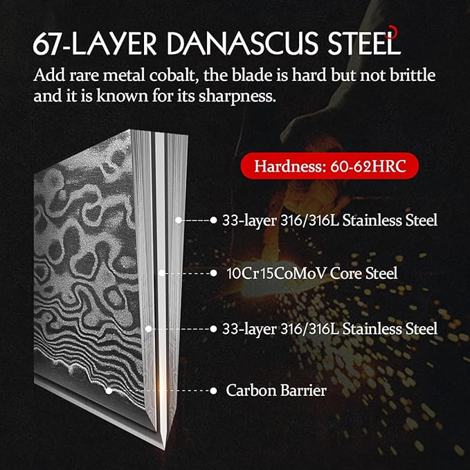 HEZHEN 8.3 Inch Serrated Bread Knife, Damascus Steel Cake Knife,High Carbon Steel Kitchen Knife, Wood Handle and Gift Box