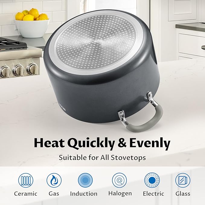 10 Quart Nonstick Stock Pots with Lid, BEZIA Ceramic Soup Pot with Lid, Induction Ready, Cooking Pots with Silicone Handle, Large Pot for Cooking, Compatible with All Cooktops, Dishwasher Safe