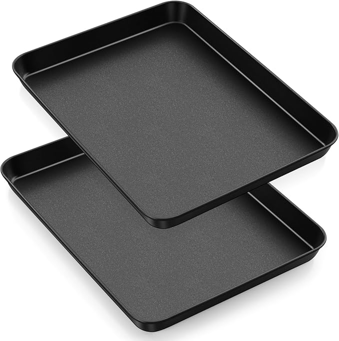 P&P CHEF 12.4 Inch Baking Cookie Sheet Pan, Carbon Steel Oven Tray, Non Stick Bakeware for Cooking Baking Bread Meat Vegetables, Sturdy & Healthy, Easy Clean, 2Pcs